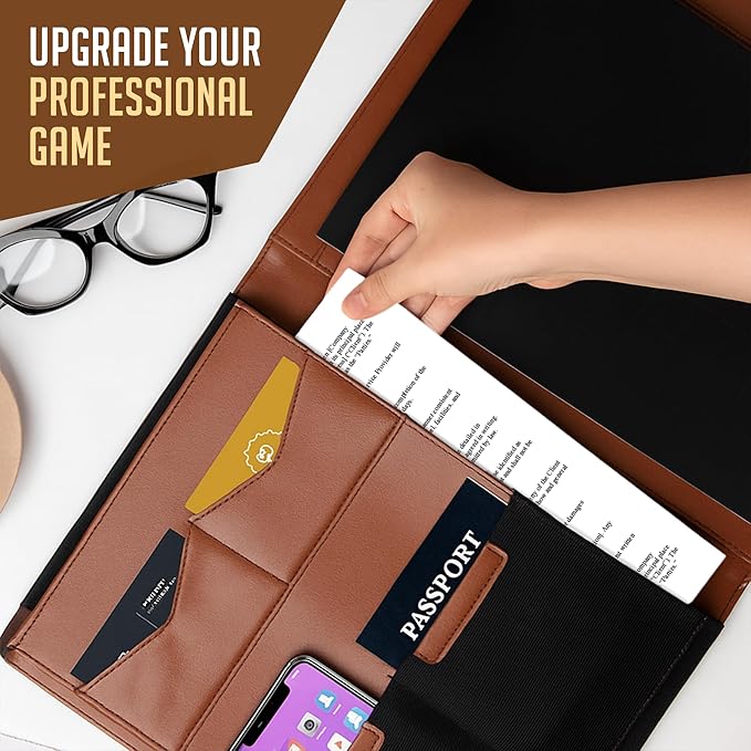 STLYIO Trifold Padfolio - Magnetic Closure. Stretchable Compartment for Tablet, Documents. Elastic Pockets for Phone, Gadgets, Passport, Travel Documents. Letter-Sized Notepad and Gift Box Included.