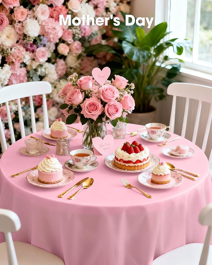 Pureegg Plastic Table Cloth Disposable 10 Pack, 84'' Round Table Cloths, Easter Party, Valentines, Mothers Day Decorations, Tablecloths, Round, Pastel Plastic Cover, Leakproof & Sturdy, Pink