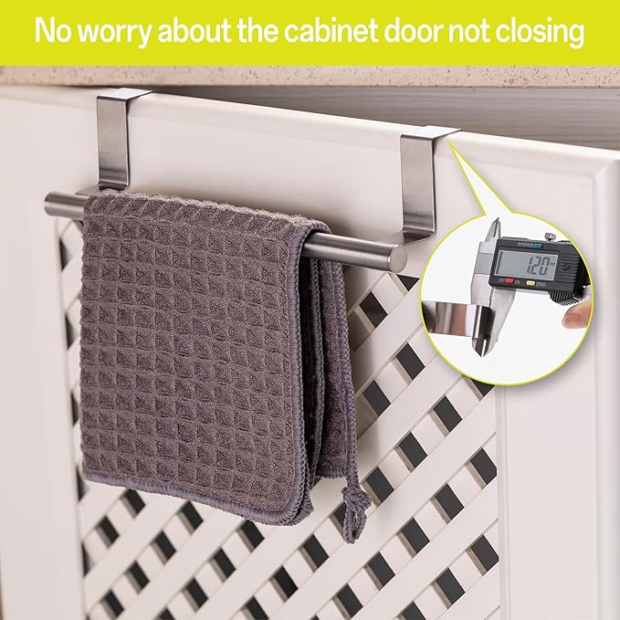 Qflushor Over Cabinet Towel Bar 9" Kitchen Towel Rack - Silver, Stainless Steel Towel Holder for Cabinet - 1 Pack