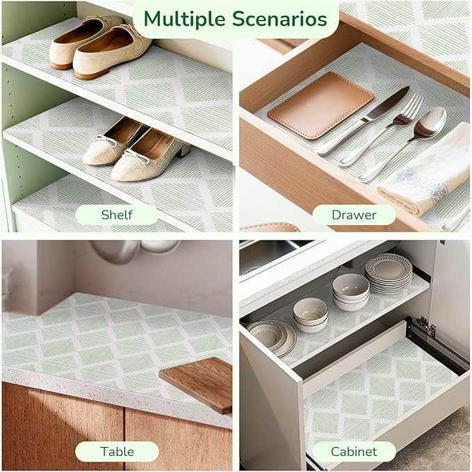 Drawer and Shelf Liner for Kitchen, Non-Slip Non-Adhesive Cabinet Liners for Cupboard, Dresser, Shelves, Tool Box, Pantry, Thickened Easy Install, Strong Grip, 11.8In x 20FT, Green
