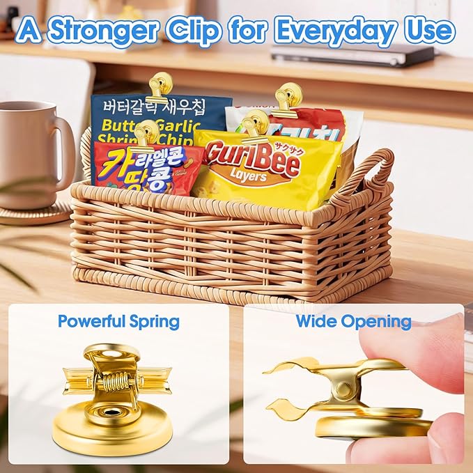 Grtard 20 Pack Magnetic Clips Heavy Duty, Magnet Clips for Fridge, Refrigerator Magnets with Clip, No-Scratch Strong Magnetic Clip for Refrigerator, Whiteboard, Cruise Cabins, Locker (Gold)