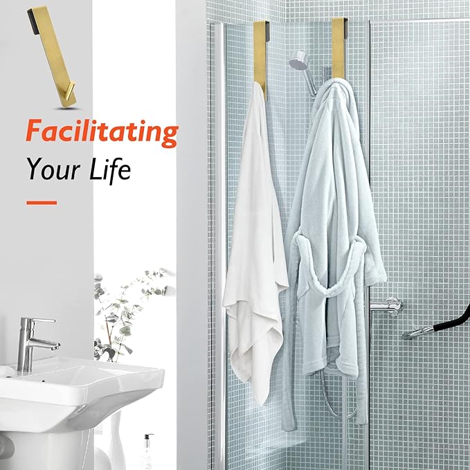 Kontoyo Shower Door Hooks(7.5 Inch),Extended Over Door Hooks for Bathroom Frameless Glass Shower Door,Stainless Steel Towel Hooks,Heavy Duty Rack Hooks for Robe,Towel-3 Pack-Gold
