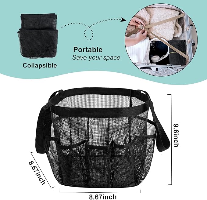 Attmu Mesh Shower Caddy Portable, Quick Dry Hanging Shower Tote Bag for College Dorm Room Essentials, Large Capacity Shower Caddy Dorm for Bathroom Gym Swimming