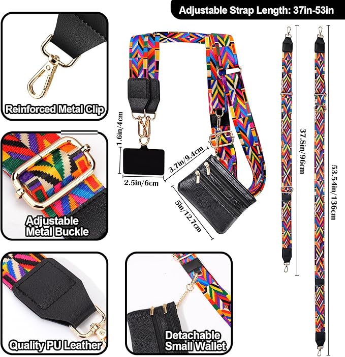 XANGNIER Clip and Go Strap for Phone with Wallet Crossbody, Phone Strap with Zippered Wallet, Adjustable Anti Theft Cellphone Lanyard for Women, Cellphone Chain Accessories, Multicolor 10