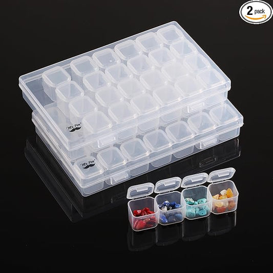 Mr. Pen-28 Grids, 2 Pack, Bead Storage Containers with 160pcs Label Stickers, Diamond Art, Bead Box, Diamond Painting Organizer