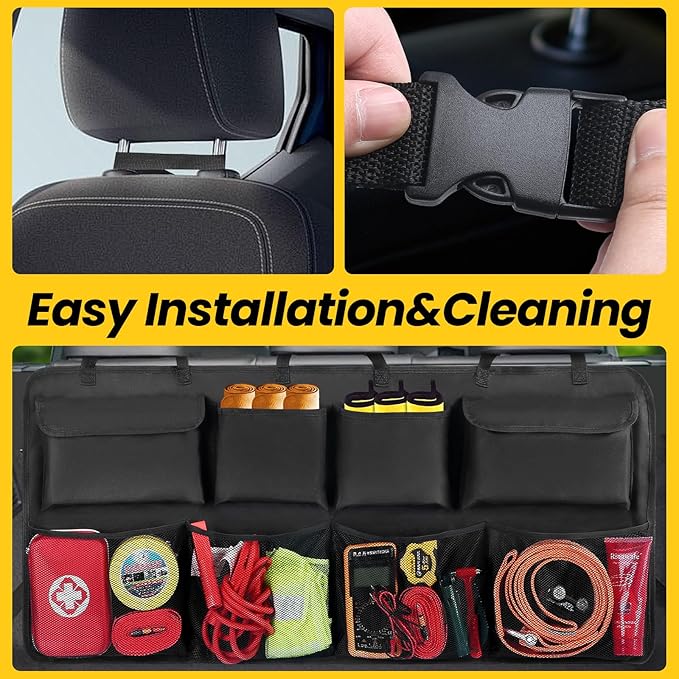 Car Trunk Organizer, Backseat Hanging Organizer with 8 Large Storage Bag Super Capacity -Trunk Organizer for SUV,Truck,Van -Your Space Saving Expert - Black
