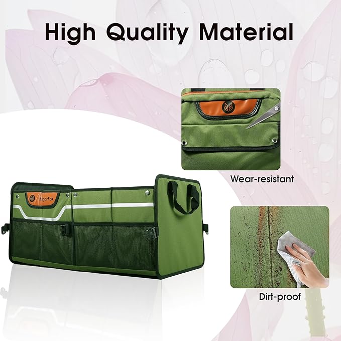 Car Trunk Organizer for SUV, 70L Heavy Duty Waterproof Trunk Organizer, Foldable Vehicle Organizer with Anti-Slip Base, 24”x13.8”x11.8”, GREEN-M003