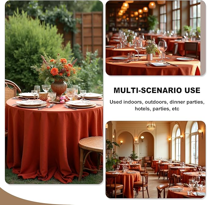Fitable 6 Pack Rust Round Tablecloths - 108 Inches in Diameter - Stain Resistant and Washable Fall Table Clothes, Polyester Fabric Table Covers for Wedding, Party, Banquet, Formal Events