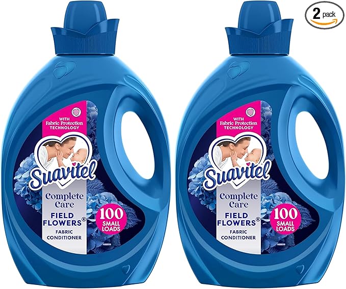 Suavitel Liquid Fabric Softener, Field Flowers | 100 oz | Pack of 2 | 100 Small Loads | Fabric Protection Technology