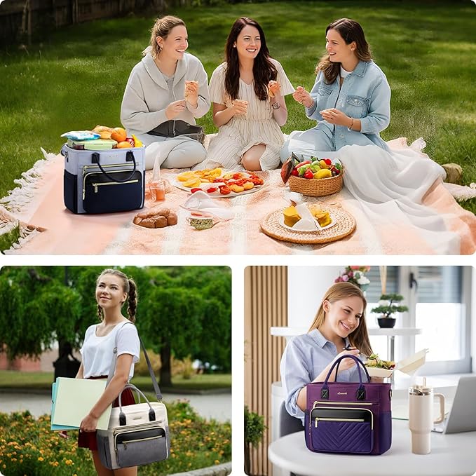 LOVEVOOK Insulated Lunch Bag Women,Wide Opening Adult Lunch Box Women with Cup Holder,Large Leakproof Cooler Bag for Work Picnic Beach Family College Mom,Lunch Teacher Breast Pump Diaper Tote Bag