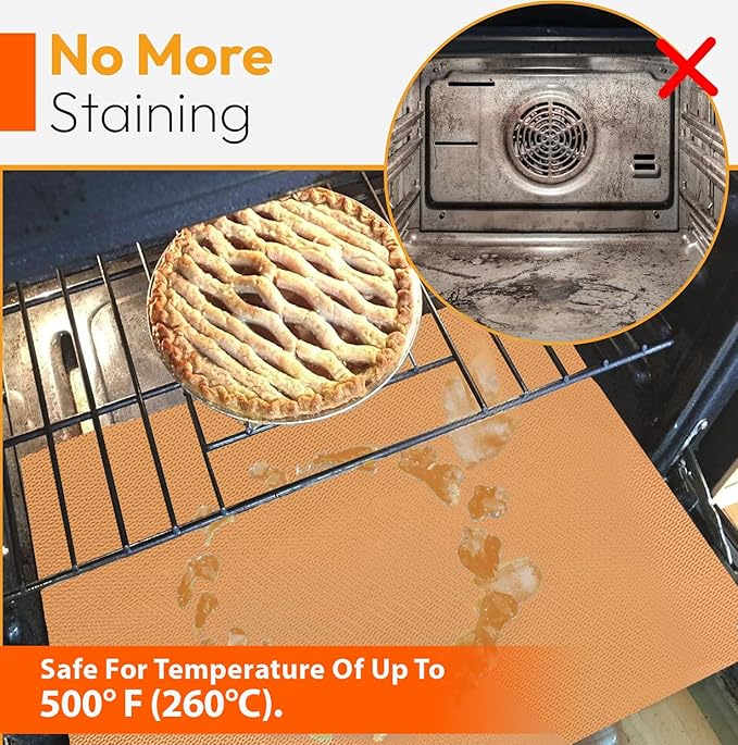Copper 2 Pack Heavy Duty Non Stick Teflon Oven Liners Mat, Large Thick Liners for Bottom of Electric Oven Gas Stove Microwave Charcoal or Gas Grills 17"x 25" BPA and PFOA Free