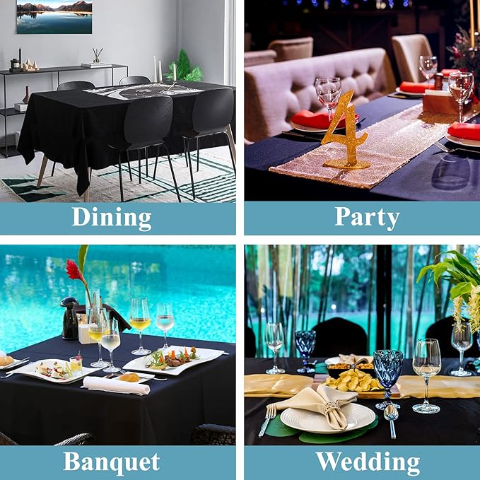 VidaFete Tablecloth 60 * 120inch 2-pack Rectangle Table Cloth Polyester, Stain Wrinkle Resistant Dining Table Cover for Kitchen Dining Party Wedding Rectangular Tabletop Buffet Decoration (Black)