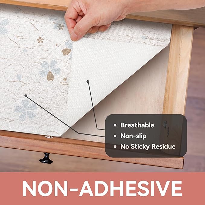 RAY STAR Shelf Liner, Non-Adhesive White Floral Cabinet Liner for Pantry Drawer, Strong Grip Non-Slip Waterproof, Shelf Liners for Kitchen Cabinet Organization 12 Inch x 10 FT (3 Rolls)