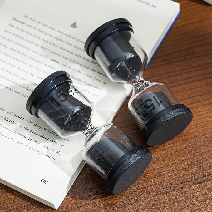 Elegant Black Round SandTimer - 15 Minute Sand Timer for Kids and Adults, Hourglass Sand Timer (Black Round)