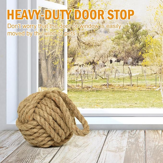 Decorative Door Stoppers Rope Knot Nautical Weighted Decorative Door Stop, Heavy Duty Doorstopper Cute Doorstop for Window Wedge, Bookend 5.9 inch (Natural Jute)