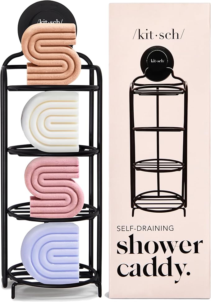 Kitsch Shower Caddy Hanging with Suction Cup – Self-Draining Shampoo Bar Holder & Shower Shelves for Conditioner Bars & Soap – Rust Proof Bathroom Caddy, and Wall Mount or Free-Standing Organizer