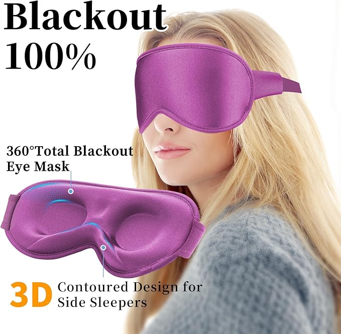 3D Sleep Mask for Men&Women, 2 Pack Contour Eye Masks for Sleep, Side Sleeping Mask for Men&Women, Blackout Eye Mask for Sleeping Eye Mask, Airplane Travel Essentials for Men, Meditation Black&Purple