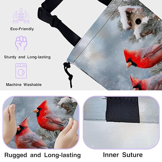 UUCBTAH Car Trash Bag Hanging Winter Cardinal Car Trash Can for Back Seat Waterproof Car Garbage Can with Adjustable Straps and Drawstring for Car Accessories Vehicle Travelling Camping