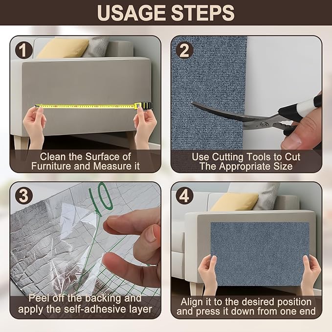 Cat Scratch Couch Furniture Protector, Self-Adhesive & Cuttable Furniture Scratch Protector Pad, Wear-Resistant Wall & Sofa Guard, Multi-Functional Cat Scratcher Light Gray