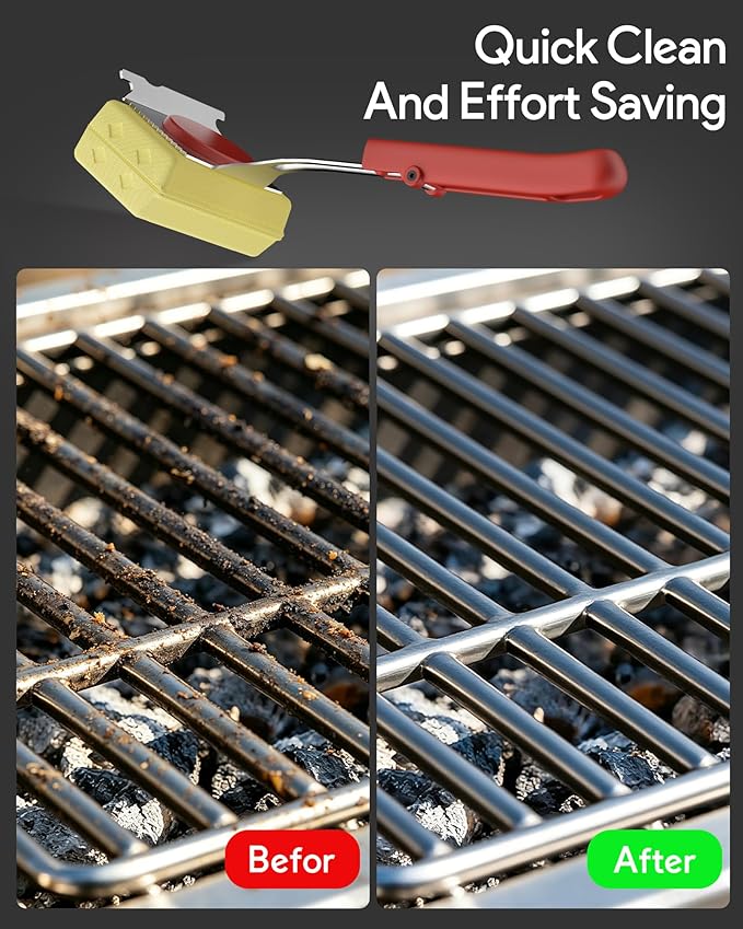 Grill Brush Bristle Free, Steam Grill Cleaning Brush with Scraper, One-Fit-All for All Grate Type, BBQ and Teppanyaki Accessories Cleaner for Outdoor, Two Replaceable Heads