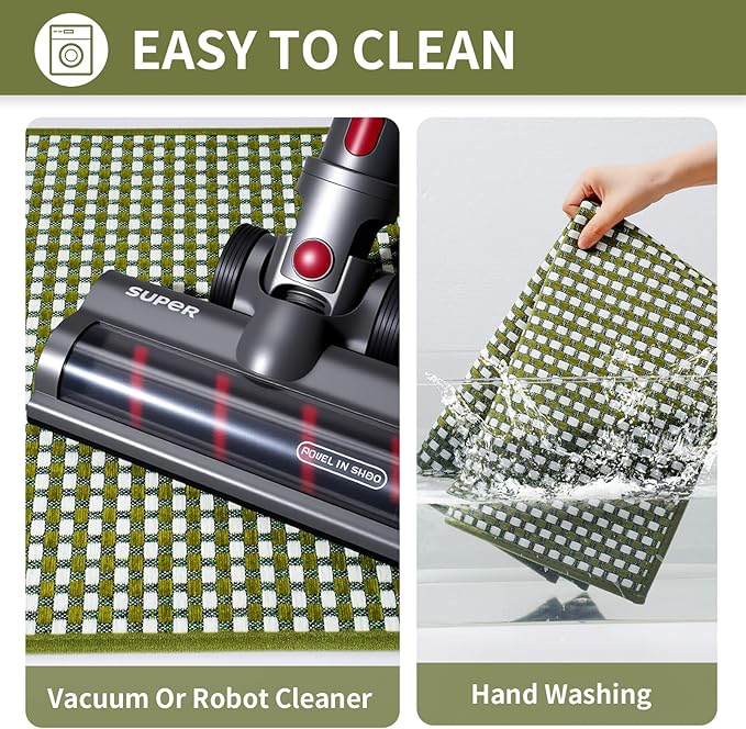 YDKGL Kitchen Runner Rugs Non Slip Washable, Super Absorbent Soft Chenille Braided Kitchen Mats for Floor Rubber Backing Sink Mat Standing Hallway Floor Mat, Easy Clean, Green 17"x59"