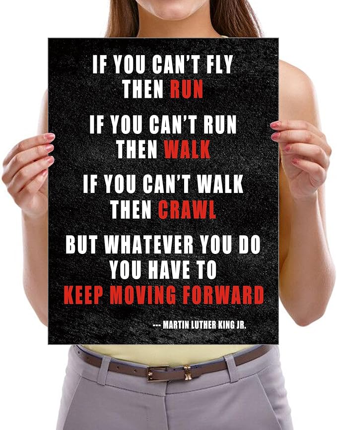 Pyradecor Keep Moving Forward Motivational Classroom Positive Quotes Inspirational Poster Canvas Prints Wall Art for Office Living Room Home Decorations