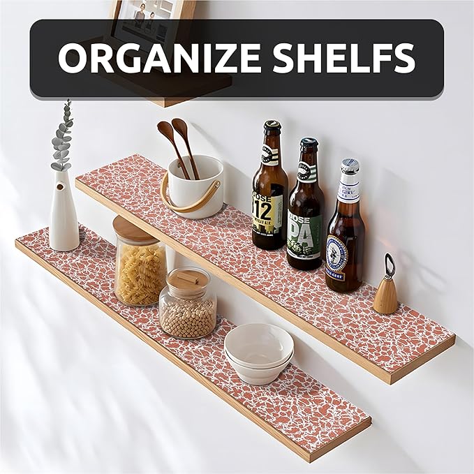 FIFTY FEET 18X288 Inch Shelf Liner with Scissor & Tape Measure for Kitchen Cabinets, PVC Drawer Liner for Dresser Non-Slip Bathroom, Non-Adhesive Cabinet Liner Washable (Brown Crack)