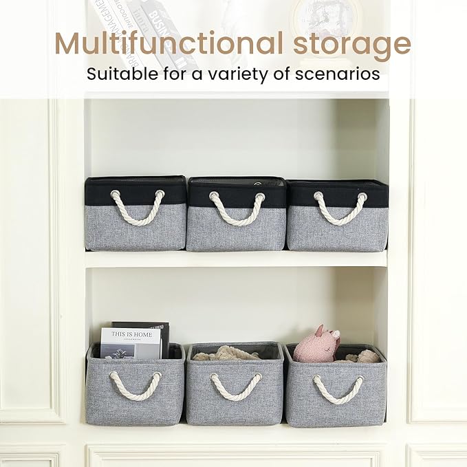 VQRTEXA Storage Baskets for Shelves 13.8x9.8x6.7 Inch, Foldable Fabric Storage Bins with Handles, Small Storage Baskets for Organizing Closet, Bathroom, Office, Home Organization (3-Pack, Gray)