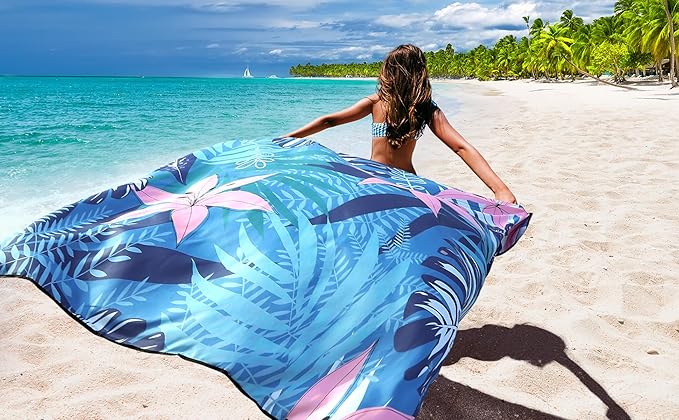 Beach Blanket Waterproof Sandproof Beach Mat 79" X 83"/10'x9' for 2-8 Adults Quick Drying Outdoor Picnic Mat Beach Accessories for Travel, Camping, Hiking