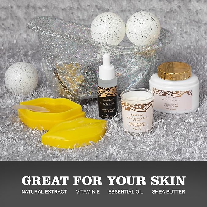 Spa Gift Basket, Luxury bath kit Christmas Gifts for Women, Bath and Body Almond Milk Vanilla Spa Gifts for Women, Bath Gift Set Shower Gel, Scent Lotion, Lip Mask, Birthday Holiday Bridal Shower