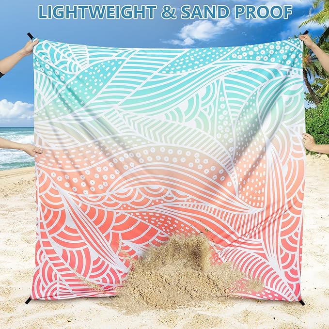 Beach Blanket Waterproof Sandproof Beach Mat 79" X 83"/10'x9' for 2-8 Adults Quick Drying Outdoor Picnic Mat Beach Accessories for Travel, Camping, Hiking