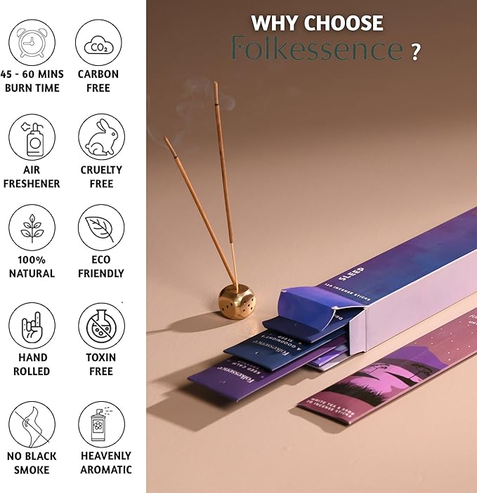 Folkulture Incense Sticks | Set of 6 (120 Non Toxic-Stick) | 45 Mins Burn Time | Rosemary, Jasmine, Lavender and Sage Inscents-Stick | Organic Sleep Incense | Insence-Sticks Variety Pack