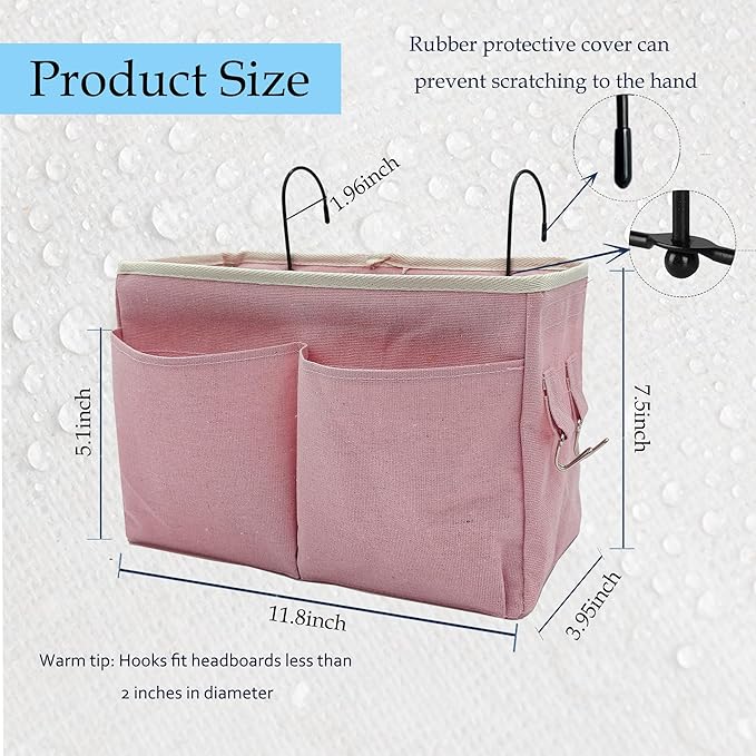 2-Pack Bedside Caddy Bedside Hanging Storage Basket Multi-Function Organizer Caddy for Bunk and Hospital Beds Dorm Rooms Bed Rails, Can be Placed Glasses Books Mobile Phones（2 pcs pink）