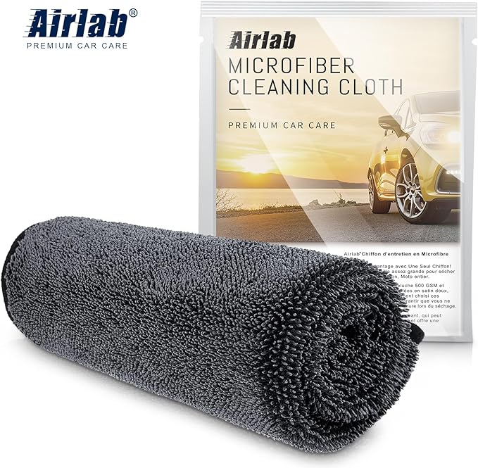 Airlab Microfiber Towels for Car Washing and Drying, Super Absorbent, Cleaning Cloth for Auto Detailing, Ultra Soft, Lint-Free, Streak-Free, 24 x 16 Inch, Pack of 2, Grey-Black, 600 GSM