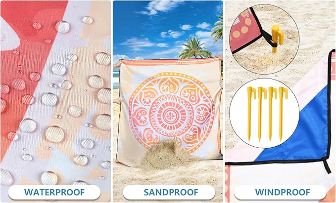 HIHOHO Beach Blanket Waterproof Sandproof Extra Large Beach Mat 79" X 83"/120"x108" for 1-8 Adults Quick Drying Durable Outdoor Picnic Mat for Beach Travel Camping Hiking