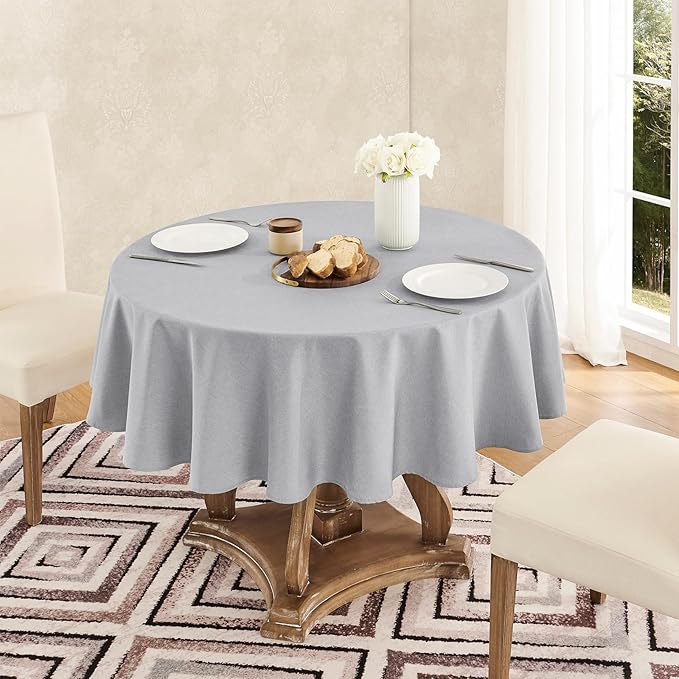 Veblandy Tablecloth Linen Textured Waterproof & Stain Resistant Table Cloth Wrinkle Free Decorative Fabric Farmhouse Table Cover for Dining/Party/Buffet/Wedding, 60 x 60 Inch, Light Grey
