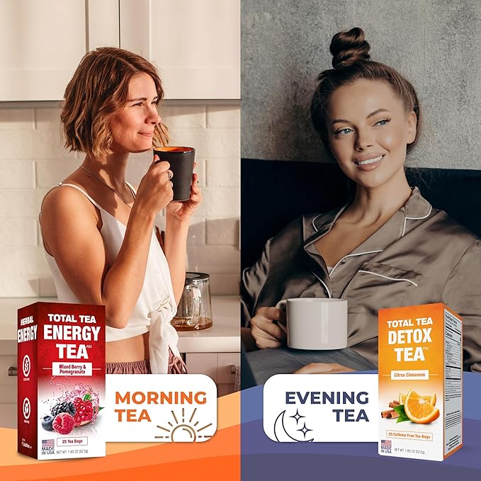 Total Tea SIimming Detox Tea Caffeine Free - 25 Day Detox - Herbal Tea with Chamomile, Hibiscus Tea & Ginger Root for Colon Cleanse – Natural Citrus & Cinnamon Fruit Tea for Digestive Health