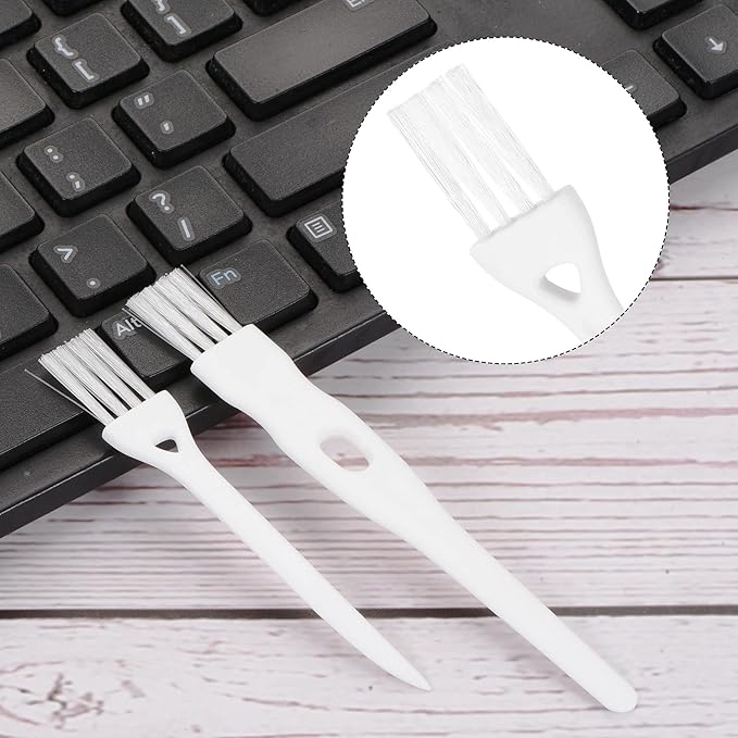 MECCANIXITY Shaver Cleaning Brush Tools with White Handle White Nylon Bristles 2 Sizes for Keyboard, Window Track, Vent Outlet, Home, Office, 8 Pack