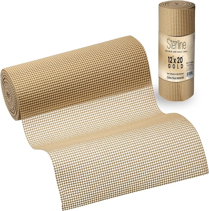 Sterline Shelf Drawer Liner Non-Adhesive Liners for Kitchen Cabinets Cupboard Pantry Non-Slip Waterproof Oil Proof Shelve Liners 12" x 20 ft Tan Shelf Paper
