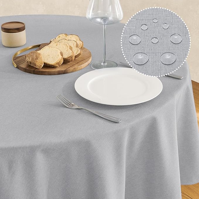 Veblandy Tablecloth Linen Textured Waterproof & Stain Resistant Table Cloth Wrinkle Free Decorative Fabric Farmhouse Table Cover for Dining/Party/Buffet/Wedding, 60 x 60 Inch, Light Grey
