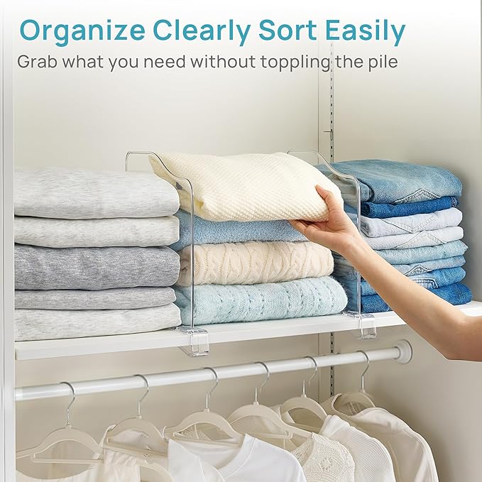 Vtopmart 8 Pack 12in Height Shelf Dividers for Closet Organization, Clear Plastic Closet Shelf Dividers of Upgrade Height for Maximizing Vertical Space Storage, Organizing Sweater, Jeans, Shirts, Bags