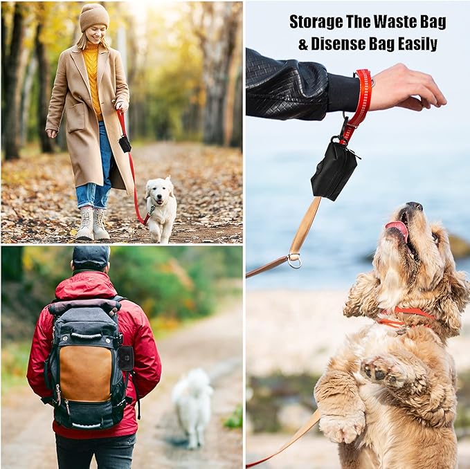 Black and Pink Dog Waste Bag Dispensers - Leash Attachment Dog Poop Bag Holders With Hands-Free Holder Carriers