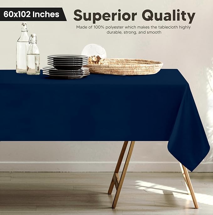 Utopia Kitchen Rectangle Table Cloth 1 Pack (60x102 Inches, Navy Blue), Tablecloth Machine Washable, Polyester Table Cover for Dining, Buffet Parties, Picnics, Events, Weddings and Restaurants