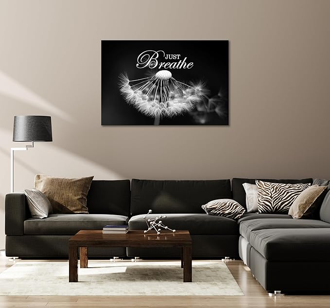 SKASNFAI Zen Wall Art Just Breathe Canvas Picture Positive Inspirational Dandelion Framed Artwork Poster Mental Health Office Pictures Wall Decor for Bathroom (16L x 24W)