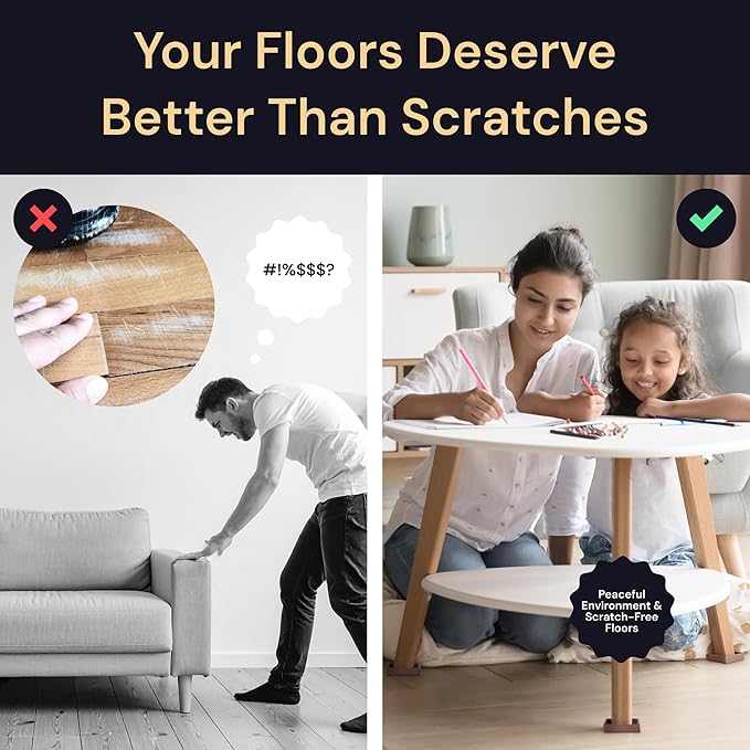 CasterMaster Non-Slip Furniture Pads - 2 in x 2 in Brown 4 Pack - Chair Leg Floor Protectors & Furniture Sliders for Hardwood, Vinyl & Tile Floors - Bed Stoppers