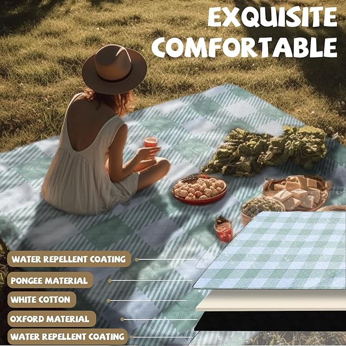Extra Large Picnic Blankets Lightweight 80x80 Oversized Waterproof Sandproof Outdoor Beach Blanket Camping Grass Mat Vaction Essential Park Accessories Grass Garden Must Have Ground Backyard Gear Gift