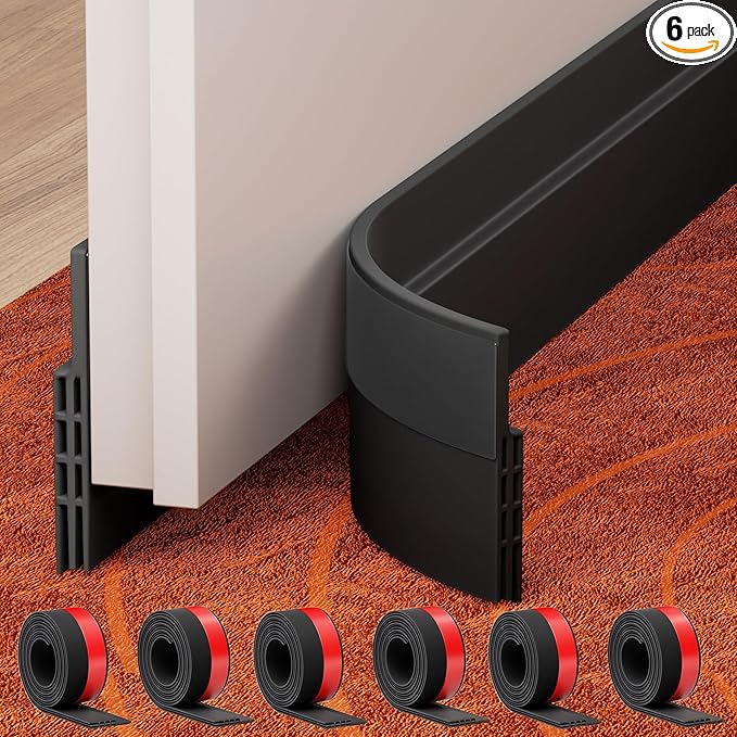 GroTheory 6 Pack Door Draft Stopper, Under Door Sweep for Exterior & Interior Doors, Weather Stripping Door Seal, Garage Window Blocker Noise Cold Air Insulation, Draft Guard Black 2" W x 39" L