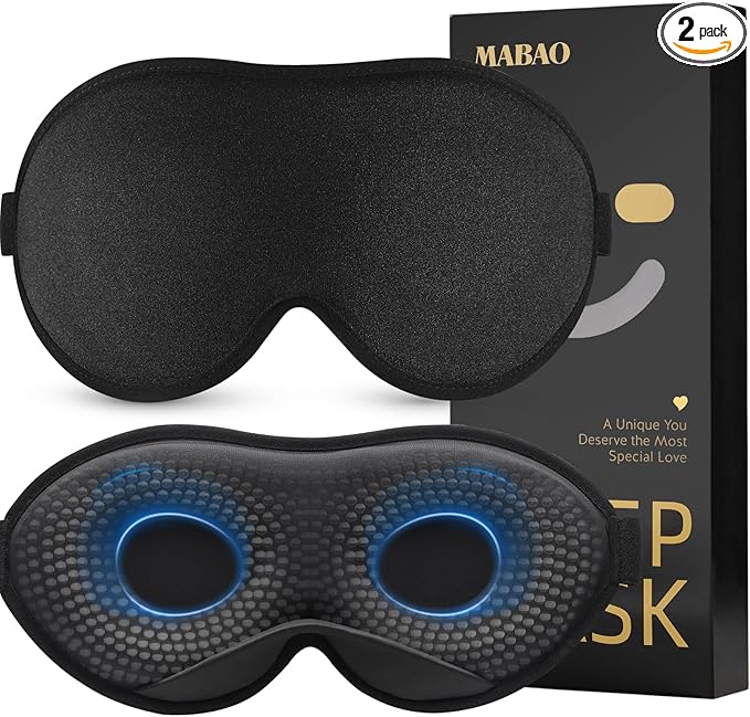 MABAO 2 Packs Weighted Sleep Mask - 100% Blackout Eye Mask for Sleeping for Women Men, 3D Contoured for Lash Extension, Zero Eye Pressure Memory Foam Cover, Soft Gentle Pressure Blindfold for Travel