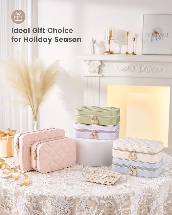 Lolalet Travel Jewelry Case for Women Girls, Travel Jewelry Organizer with Clear Storage Bag Small Portable Jewelry Box for Necklace Bracelet Earring Ring Valentine's Bridesmaid Gifts -Large/Blue