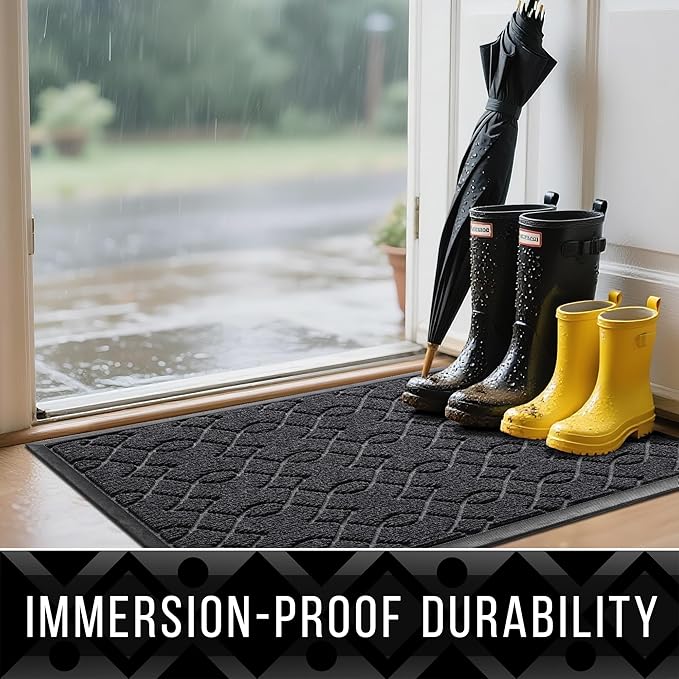Yimobra Extra Large Door Mat 60x36, All-Season Waterproof Doormat Outdoor Entrance, Heavy Duty Non-Slip Outside Door Mat for Garage Patio Porch Entryway Indoor, Easy Clean, Black Gray